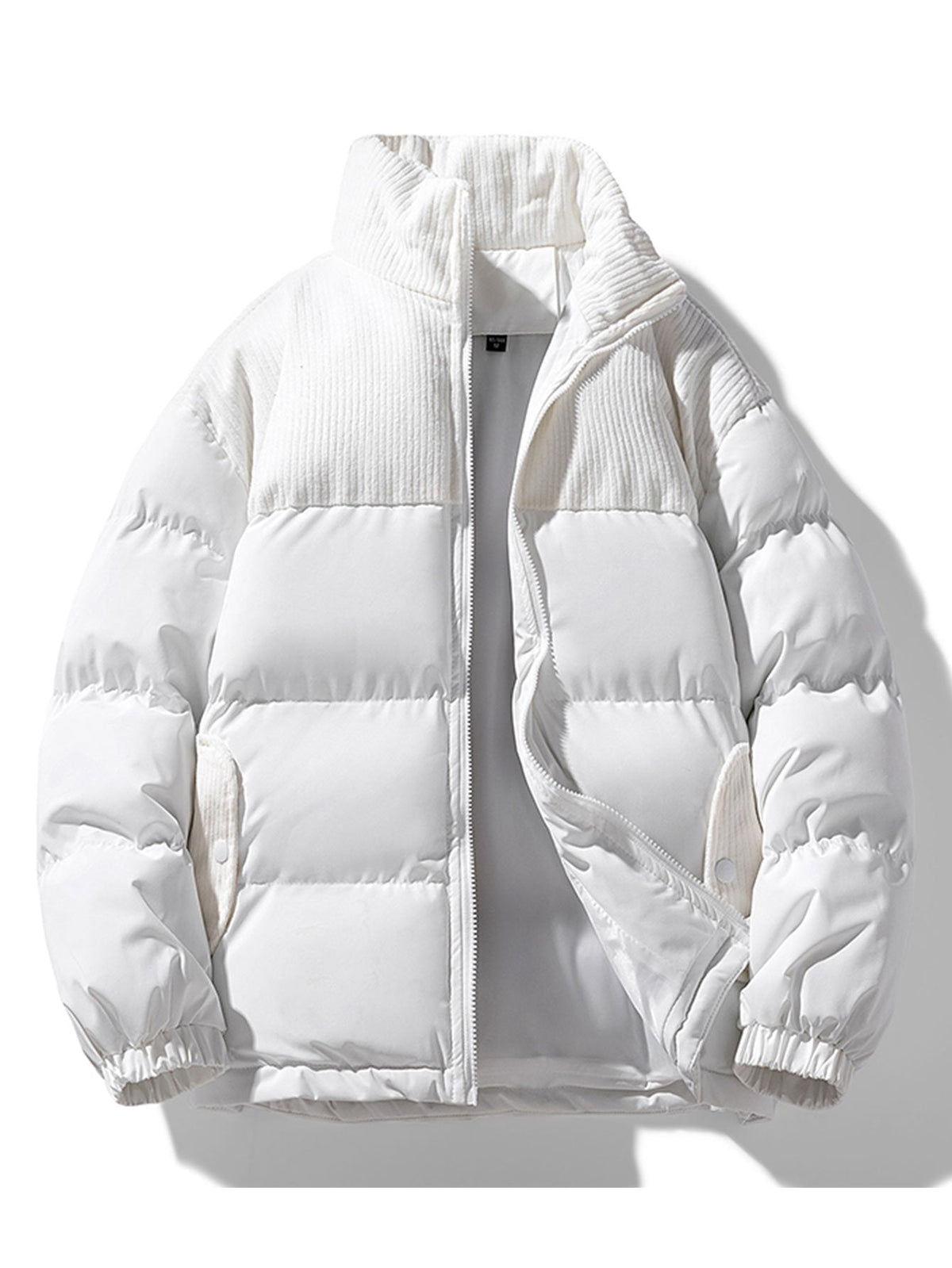 Men's Corduroy Panelled Puffer Jacket with High Collar