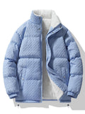 Men's Textured Jacquard Puffer Jacket with Teddy Fleece Lining