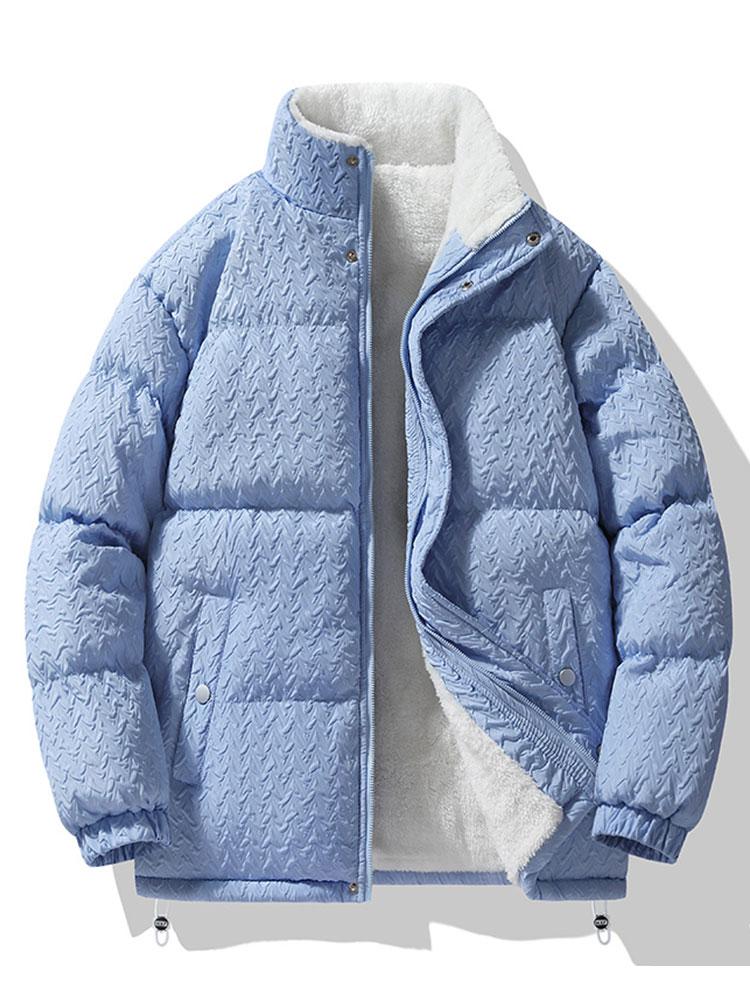 Men's Textured Jacquard Puffer Jacket with Teddy Fleece Lining