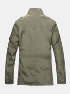 Men's Funnel Neck Utility Jacket – Military-Inspired Button and Zip-Up