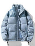 Men's Padded Corduroy Puffer Jacket – High Collar Zip-Up Winter Coat