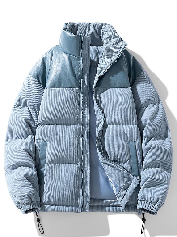 Men's Padded Corduroy Puffer Jacket – High Collar Zip-Up Winter Coat