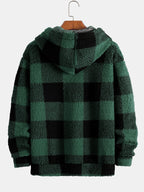 Men's Checked Teddy Fleece Tracksuit – Hooded Two-Piece Set