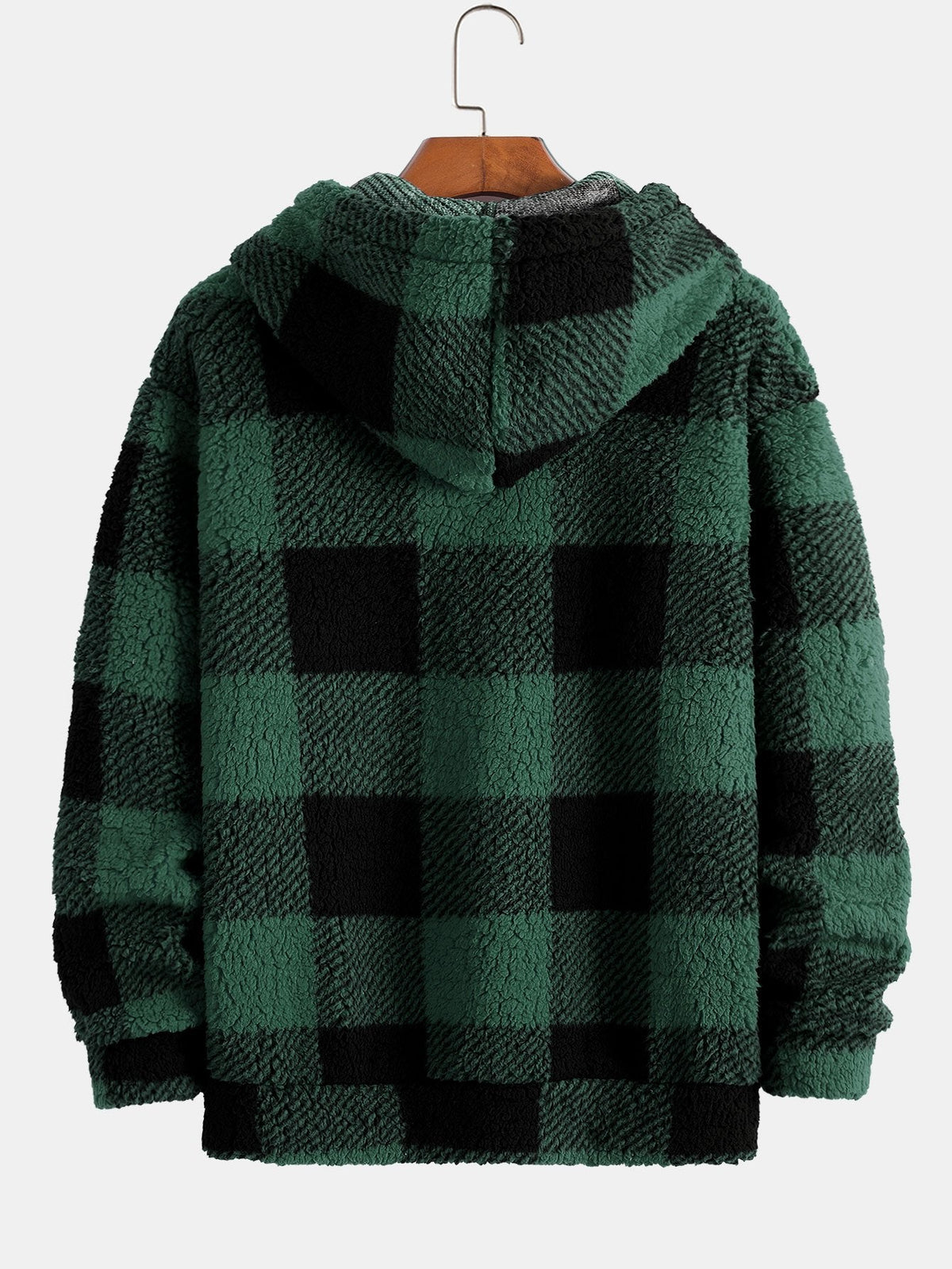 Men's Checked Teddy Fleece Tracksuit – Hooded Two-Piece Set