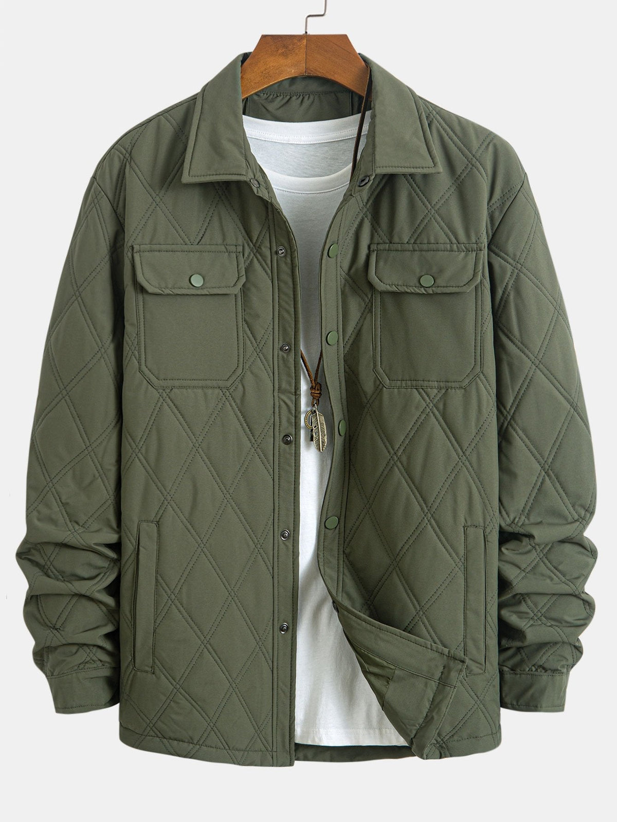 Men's Diamond Quilted Utility Overshirt Jacket