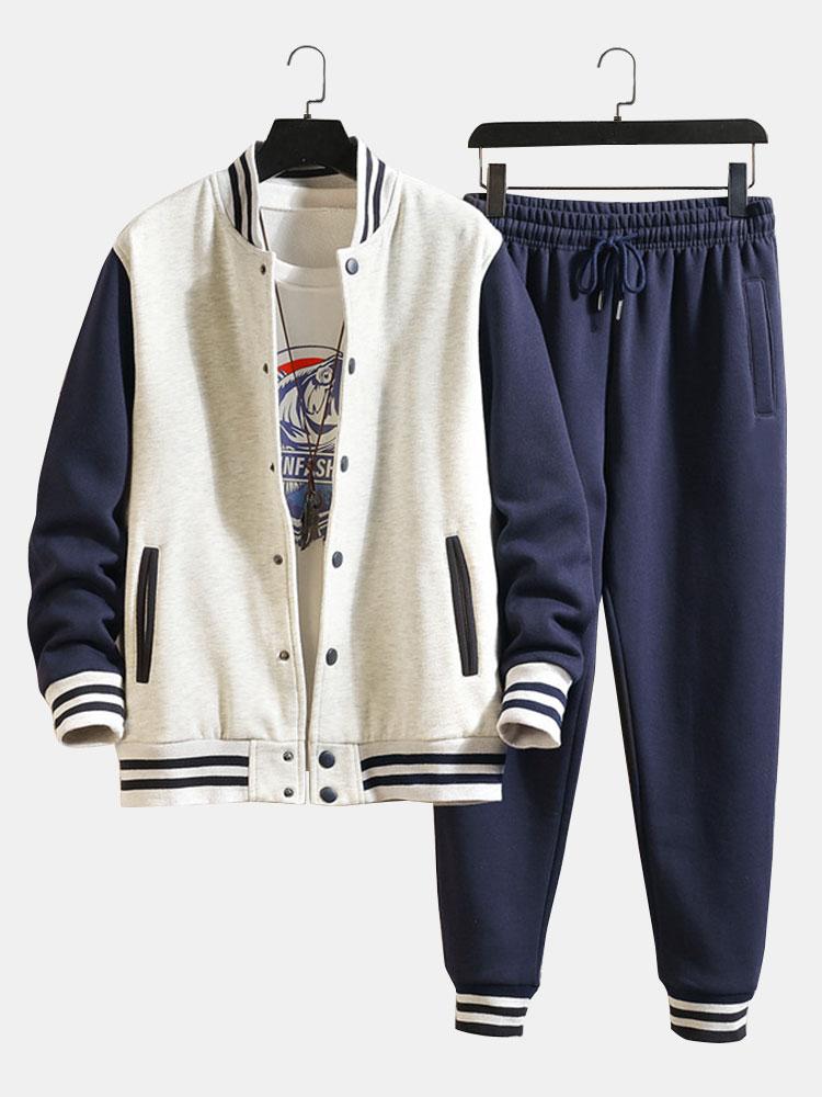 Men's Contrast Sleeve Varsity Jacket and Jogger Set