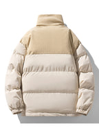 Men's Corduroy Panelled Puffer Jacket with High Collar
