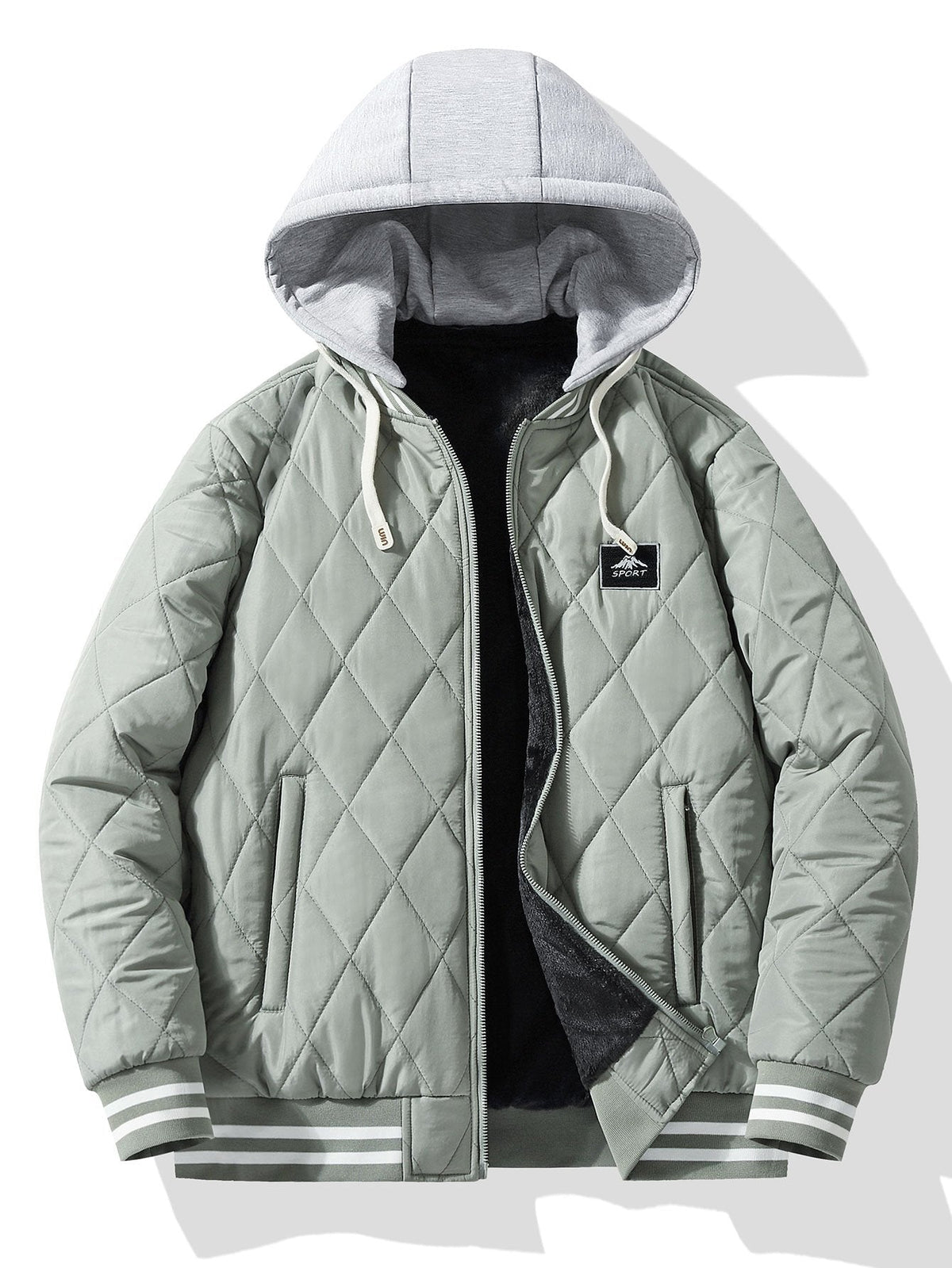 Men's Teddy-Lined Quilted Bomber Jacket – Diamond Stitched Winter Outerwear