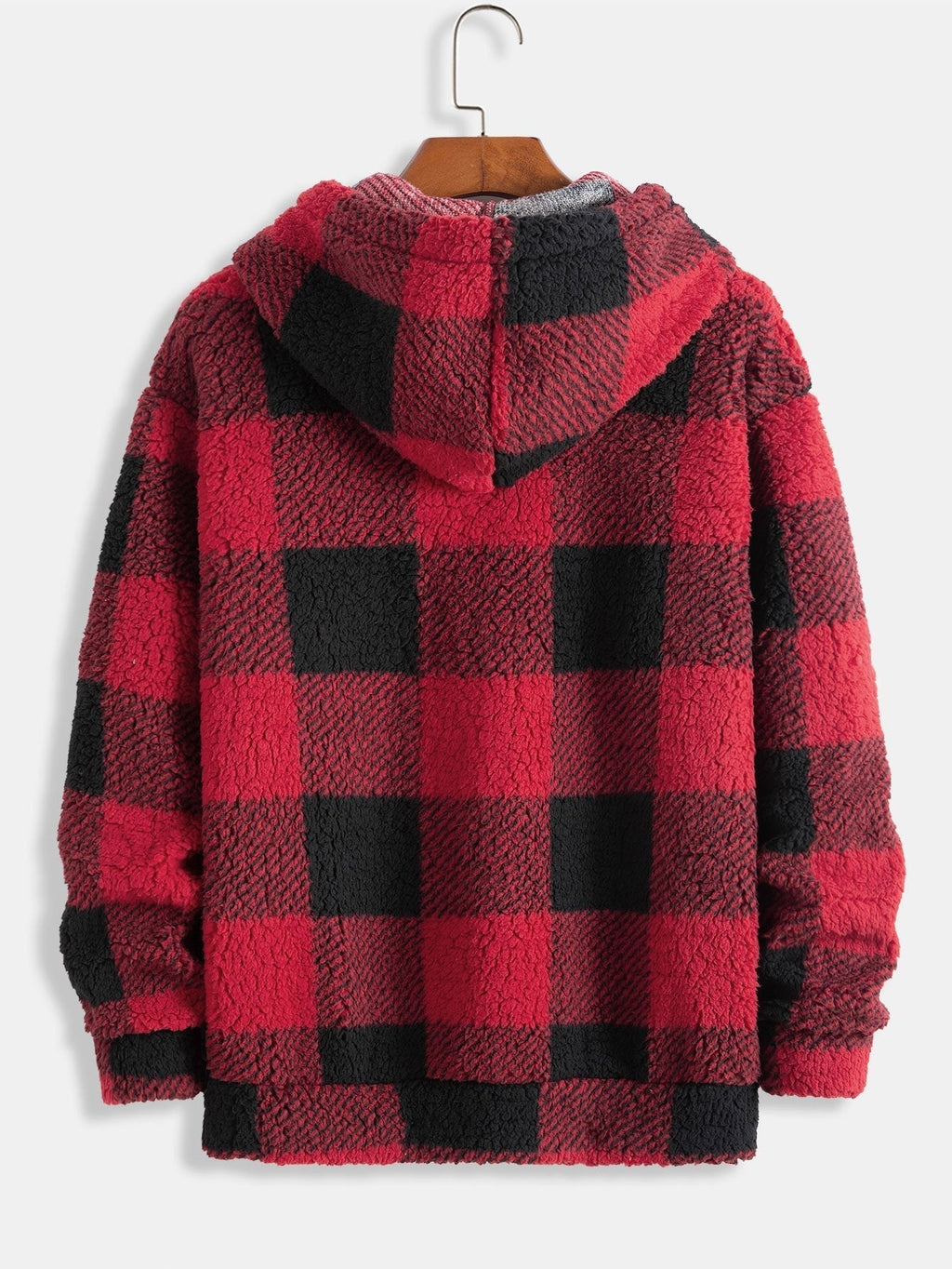 Men's Checked Teddy Fleece Tracksuit – Hooded Two-Piece Set