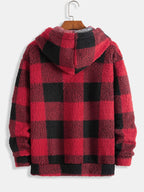 Men's Checked Teddy Fleece Tracksuit – Hooded Two-Piece Set