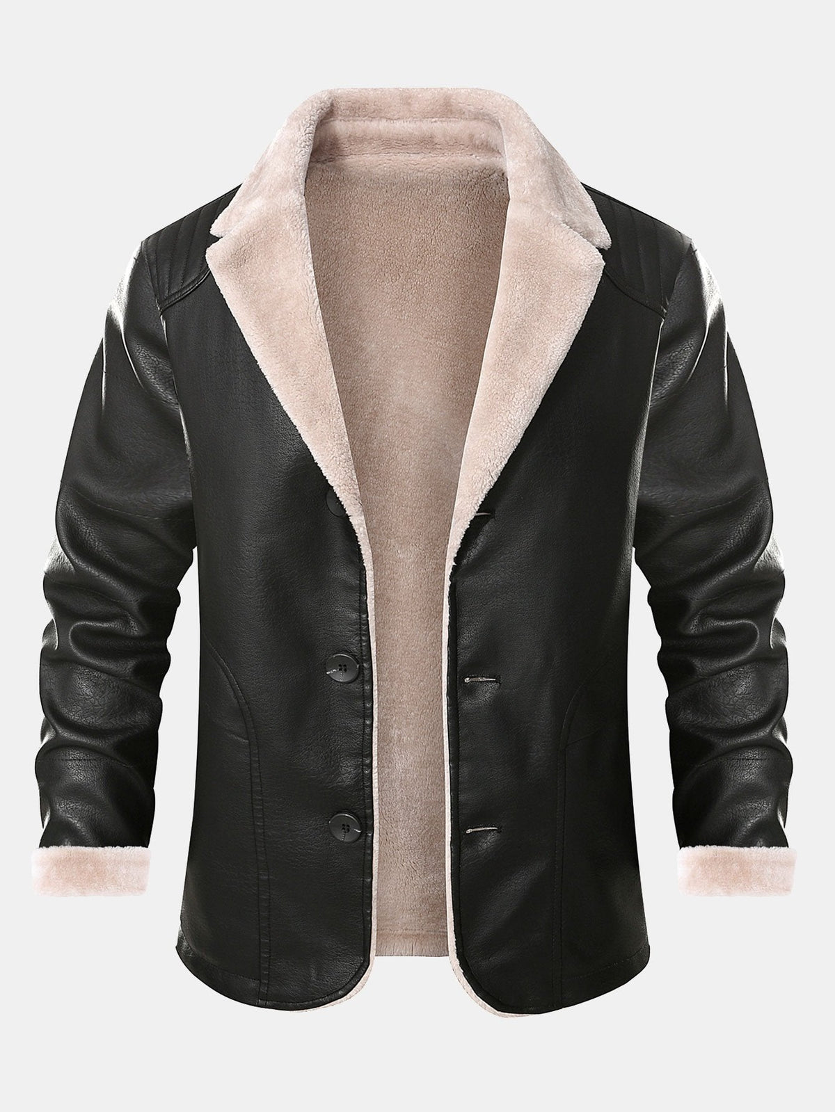 Men's Faux Leather Blazer with Faux Fur Lining