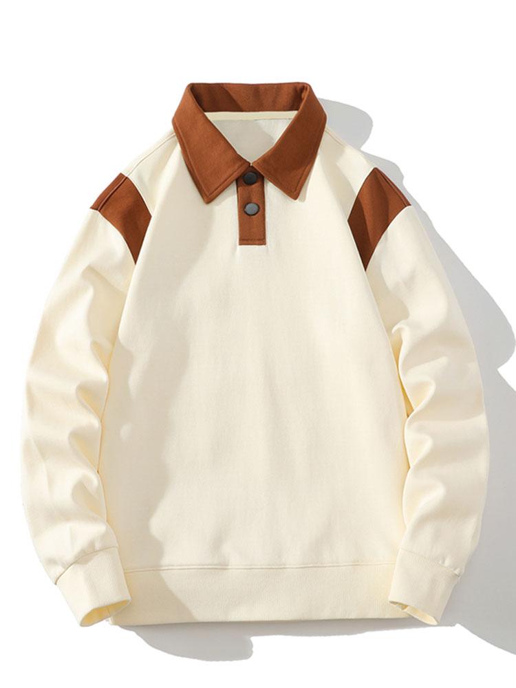 Men's Contrast Polo Collar Sweatshirt – Relaxed Fit Long Sleeve Casual