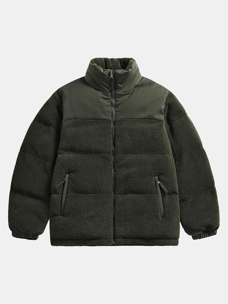 Men's Teddy Fleece Puffer Jacket – Padded High Collar Zip-Up Winter