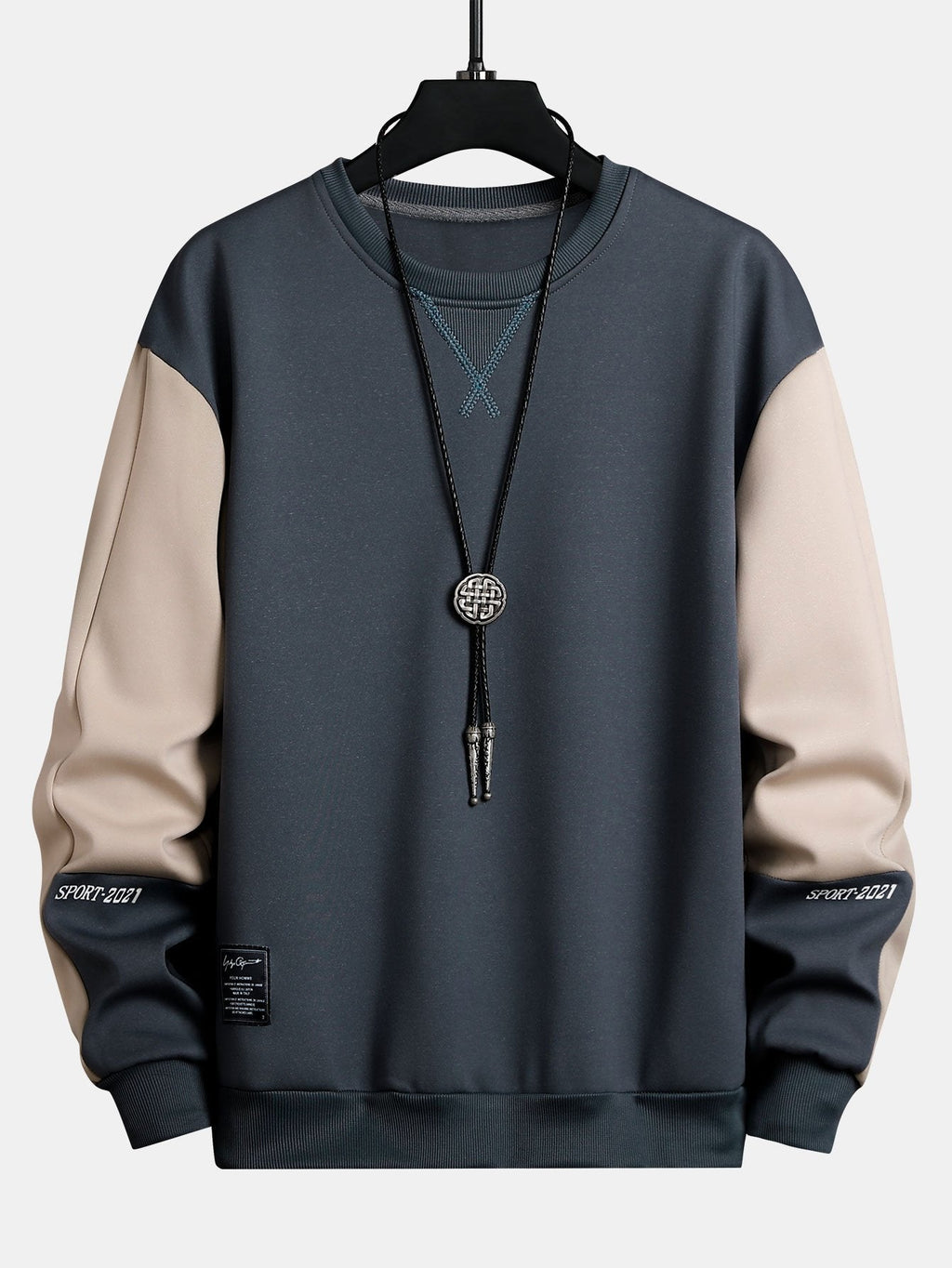 Men's Colour Block Crew Neck Sweatshirt – Relaxed Fit Long Sleeve Casual