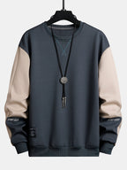 Men's Colour Block Crew Neck Sweatshirt – Relaxed Fit Long Sleeve Casual