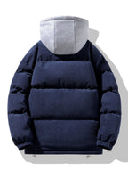 Men's Corduroy Hooded Puffer Jacket – Warm Padded Winter Outerwear