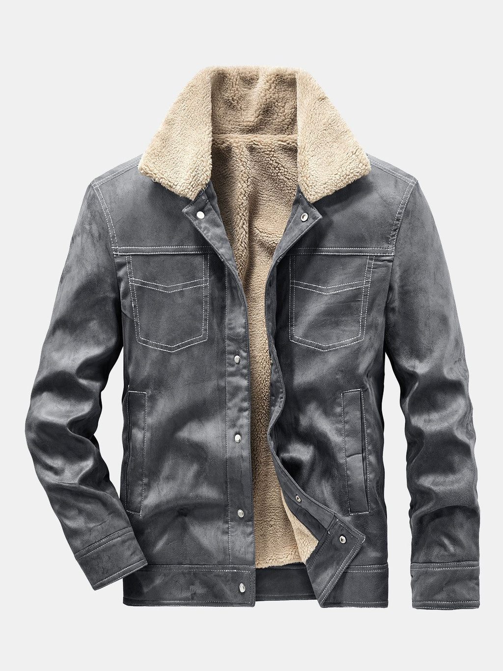 Men's Faux Suede Teddy-Lined Utility Jacket