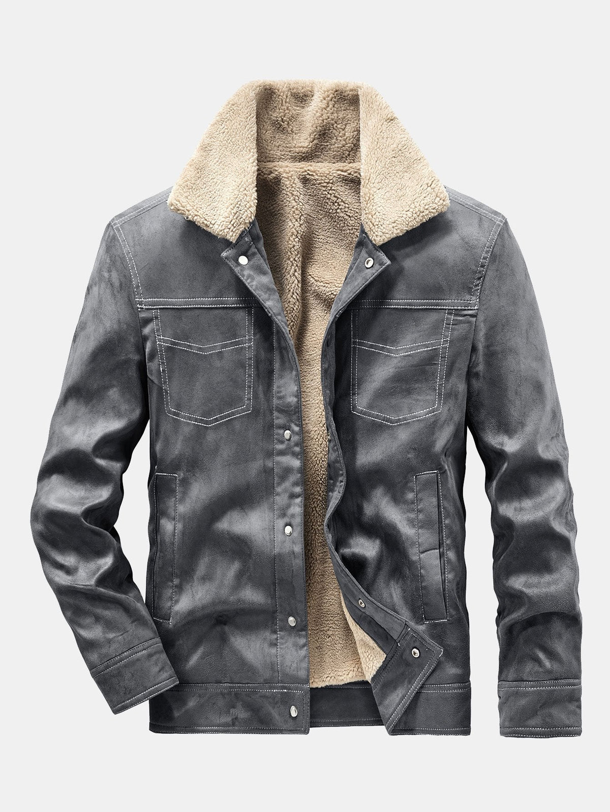 Men's Faux Suede Teddy-Lined Utility Jacket