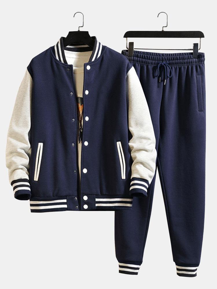 Men's Contrast Sleeve Varsity Jacket and Jogger Set