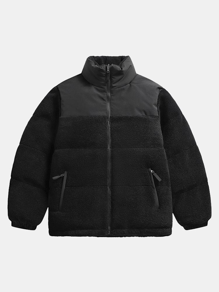 Men's Teddy Fleece Puffer Jacket – Padded High Collar Zip-Up Winter