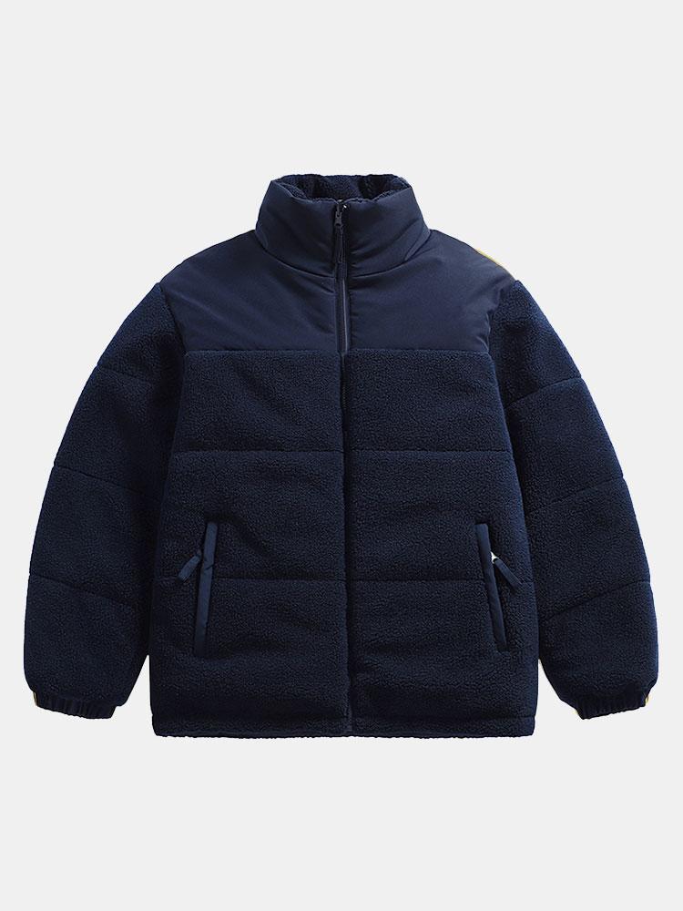 Men's Teddy Fleece Puffer Jacket – Padded High Collar Zip-Up Winter