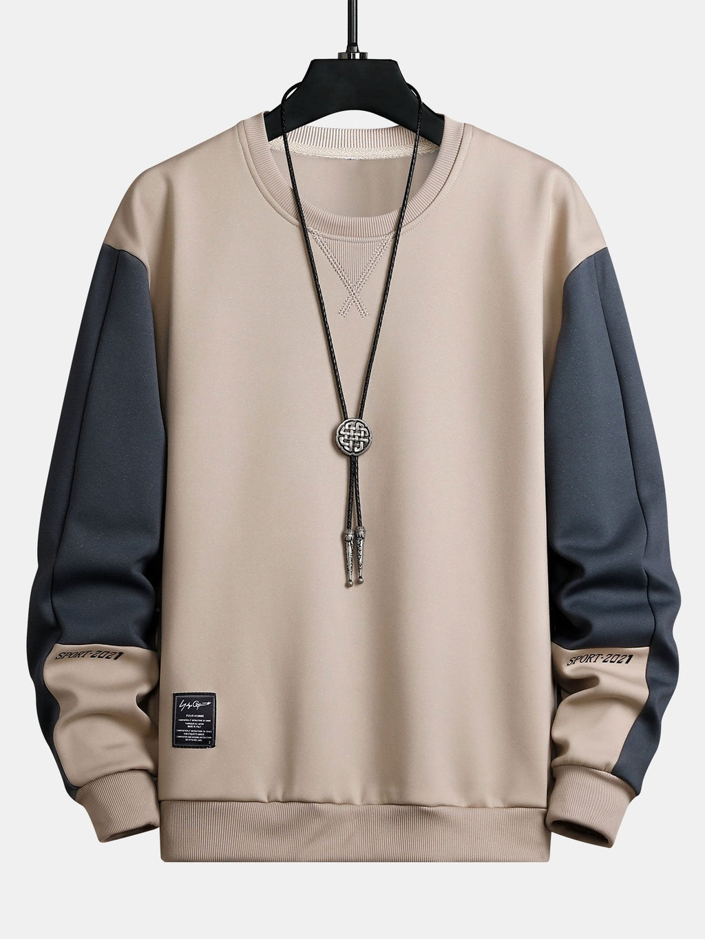 Men's Colour Block Crew Neck Sweatshirt – Relaxed Fit Long Sleeve Casual