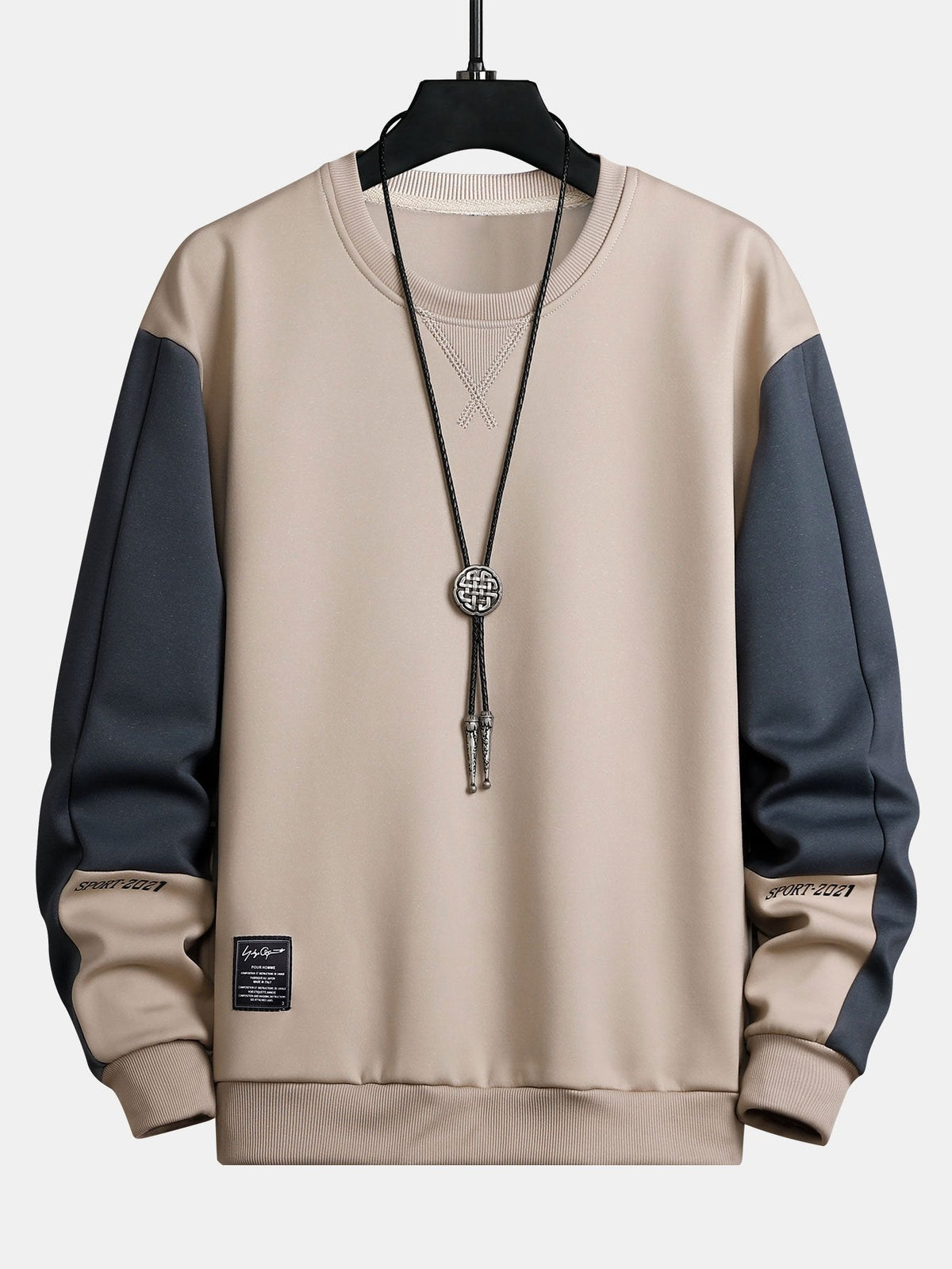 Men's Colour Block Crew Neck Sweatshirt – Relaxed Fit Long Sleeve Casual