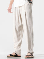 Men's Linen-Cotton Relaxed Trousers with Drawstring