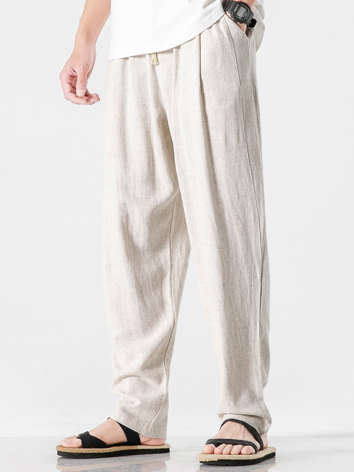 Men's Linen-Cotton Relaxed Trousers with Drawstring