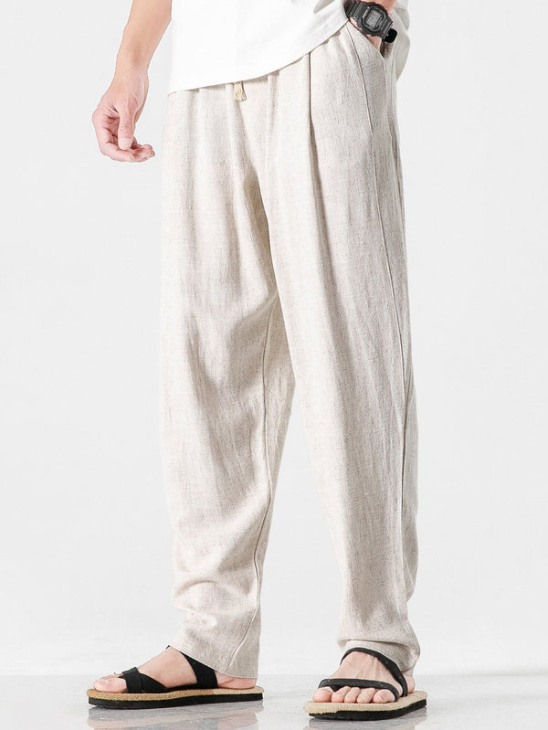Men's Linen-Cotton Relaxed Trousers with Drawstring