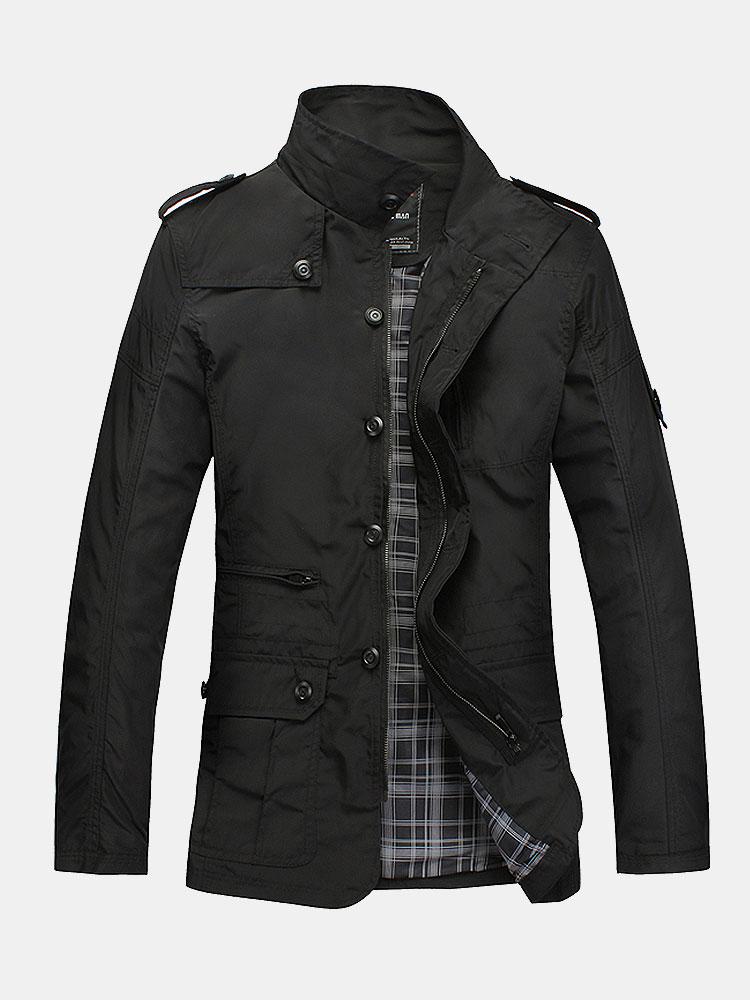 Men's Funnel Neck Utility Jacket – Military-Inspired Button and Zip-Up