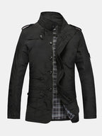 Men's Funnel Neck Utility Jacket – Military-Inspired Button and Zip-Up