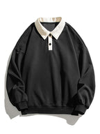Men's Contrast Polo Collar Sweatshirt – Relaxed Fit Cotton Blend Long