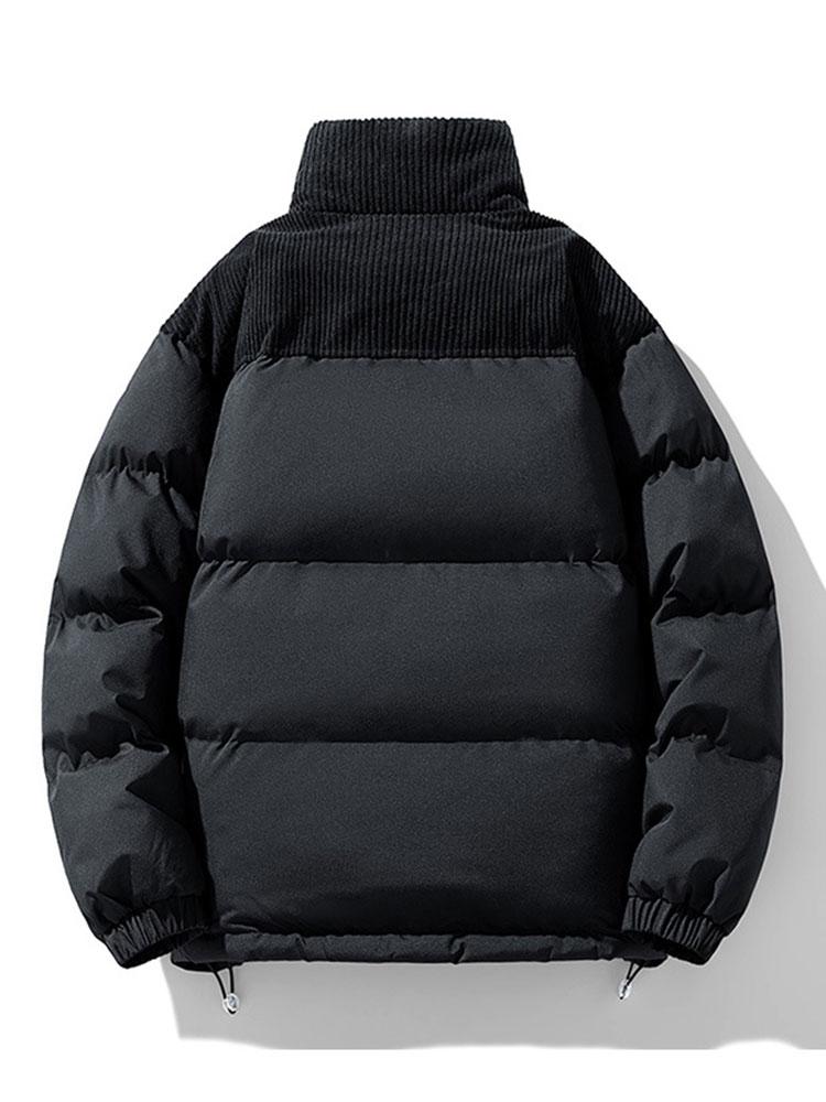 Men's Corduroy Panel Puffer Jacket – Warm High Collar Padded Winter
