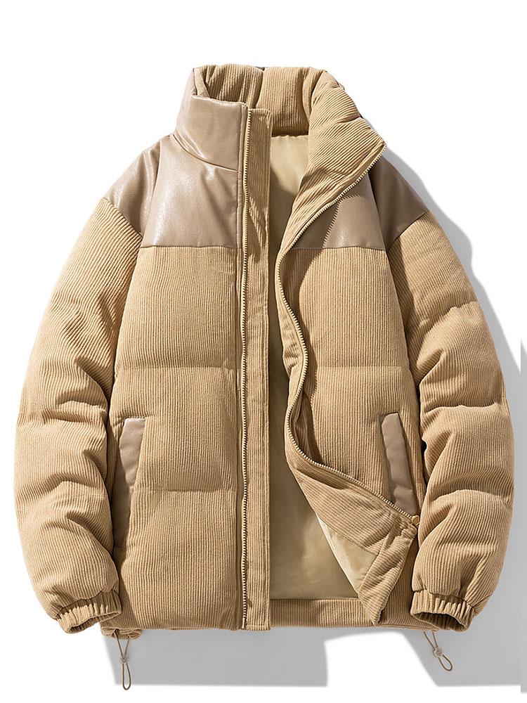 Men's Padded Corduroy Puffer Jacket – High Collar Zip-Up Winter Coat