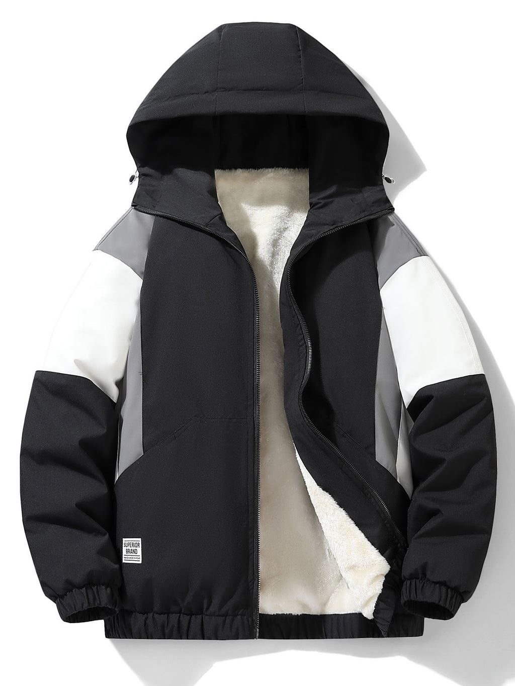 Men's Teddy Fleece-Lined Hooded Windbreaker Jacket