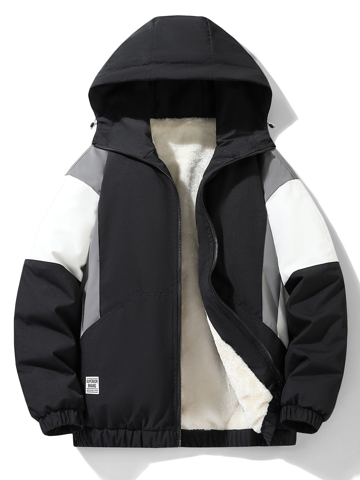 Men's Teddy Fleece-Lined Hooded Windbreaker Jacket