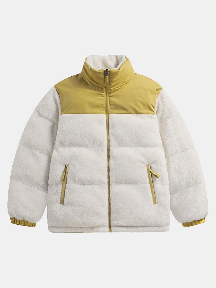Men's Teddy Fleece Puffer Jacket – Padded High Collar Zip-Up Winter