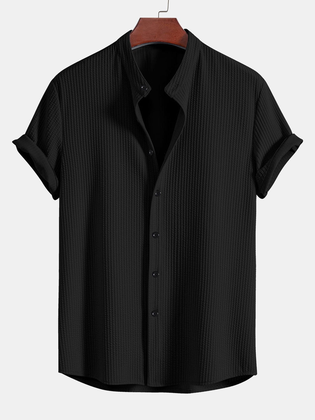 Men's Ribbed Stand Collar Shirt – Tailored Stretch Fit