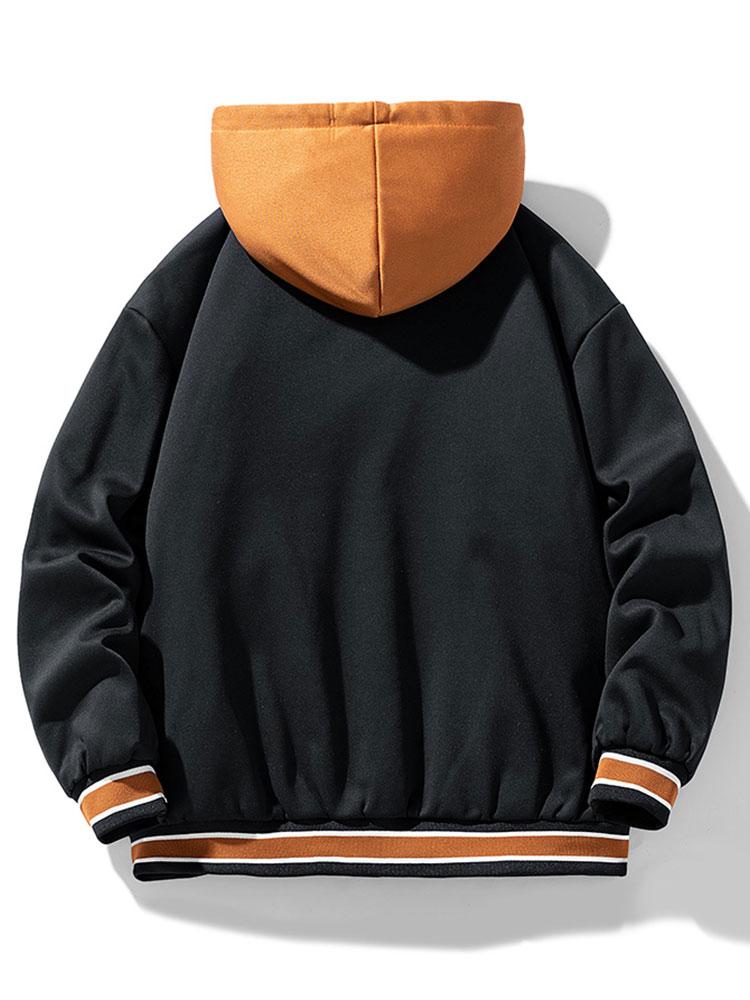 Men's Hooded Varsity Bomber Jacket with Letter Print