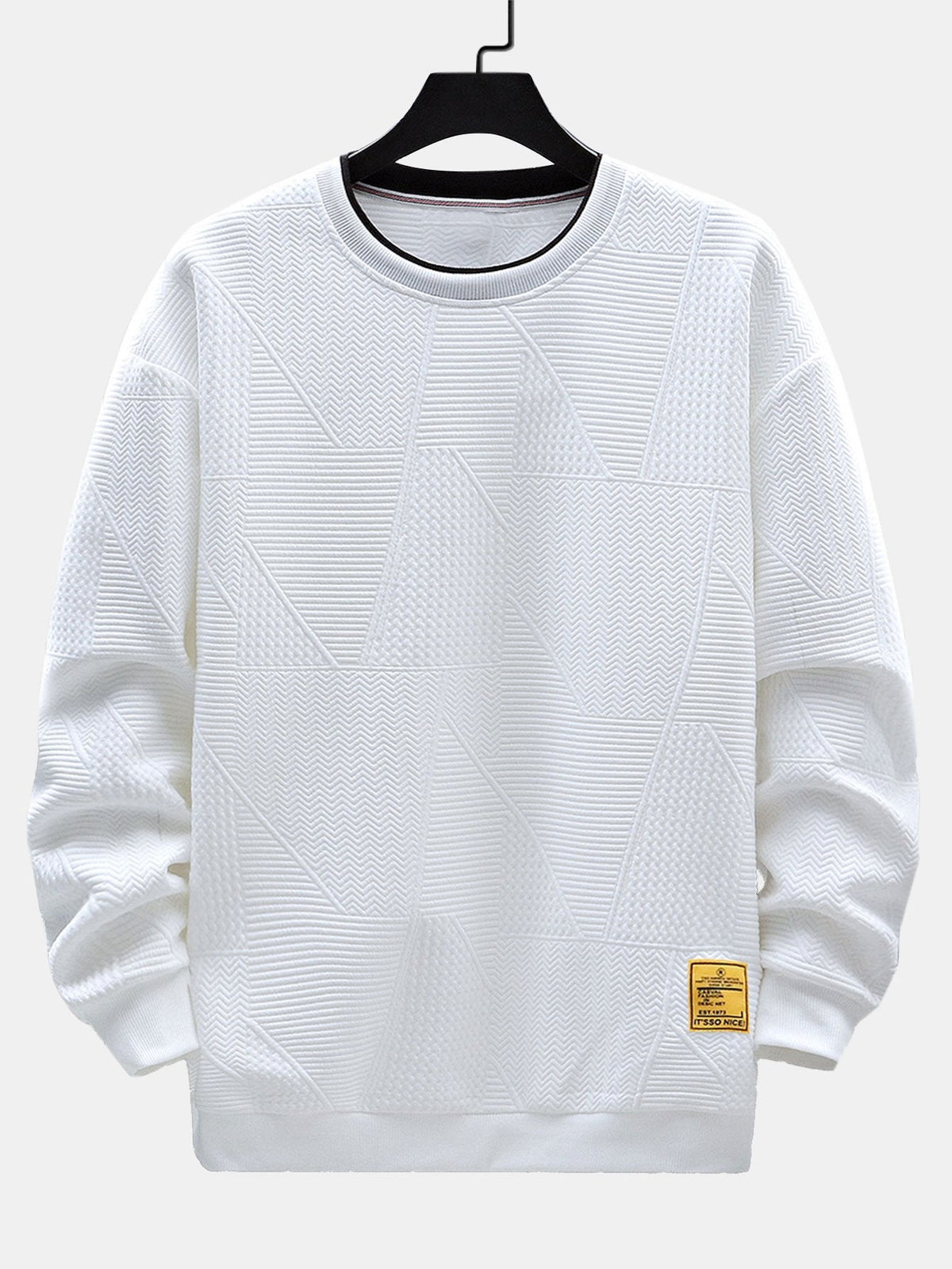 Men's Geometric Jacquard Sweatshirt – Relaxed Fit Textured Crew Neck