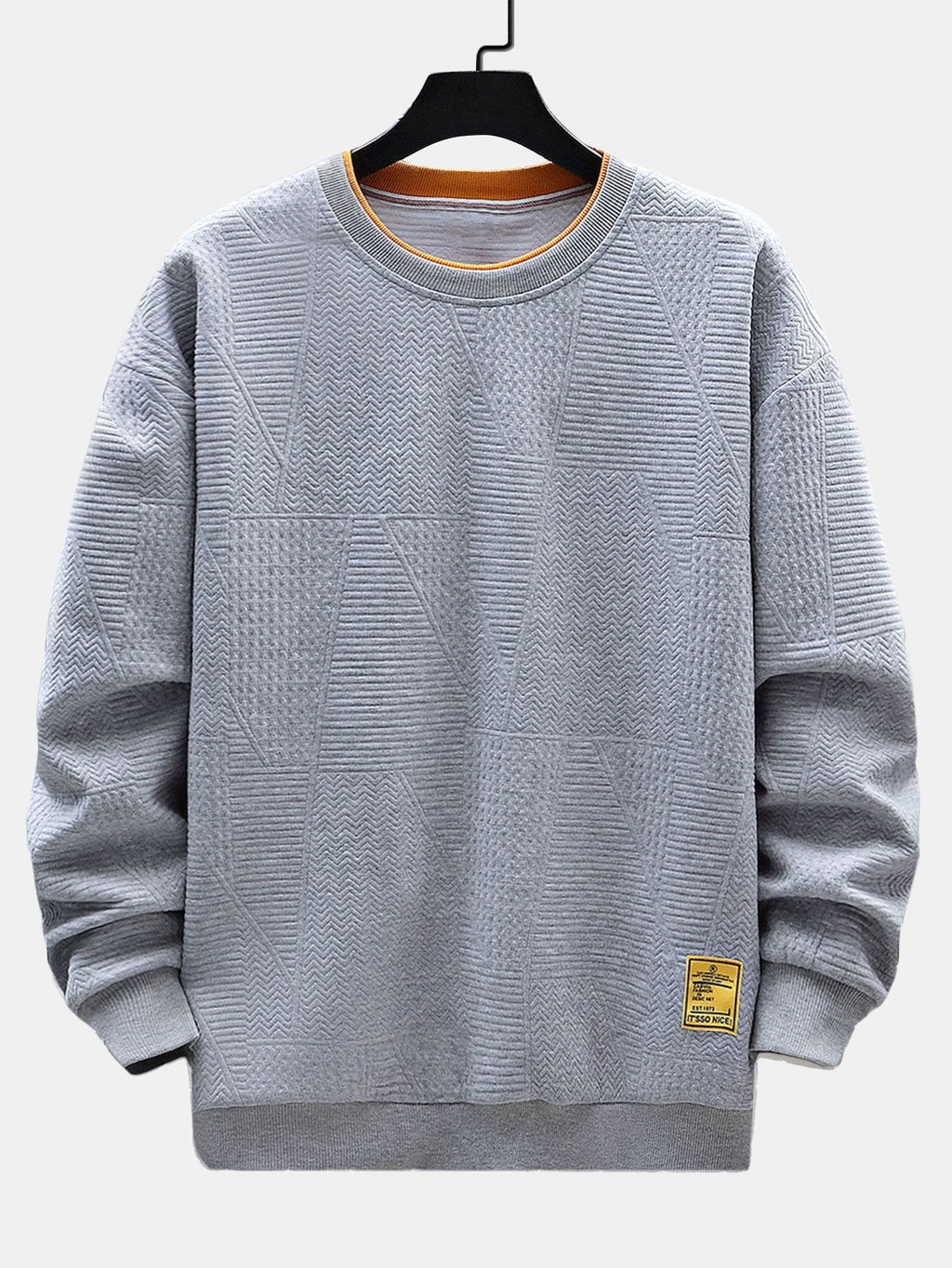 Men's Geometric Jacquard Sweatshirt – Relaxed Fit Textured Crew Neck
