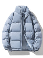 Men's Corduroy Panelled Puffer Jacket with High Collar