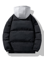 Men's Corduroy Hooded Puffer Jacket – Warm Padded Winter Outerwear