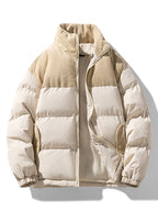 Men's Corduroy Panelled Puffer Jacket with High Collar