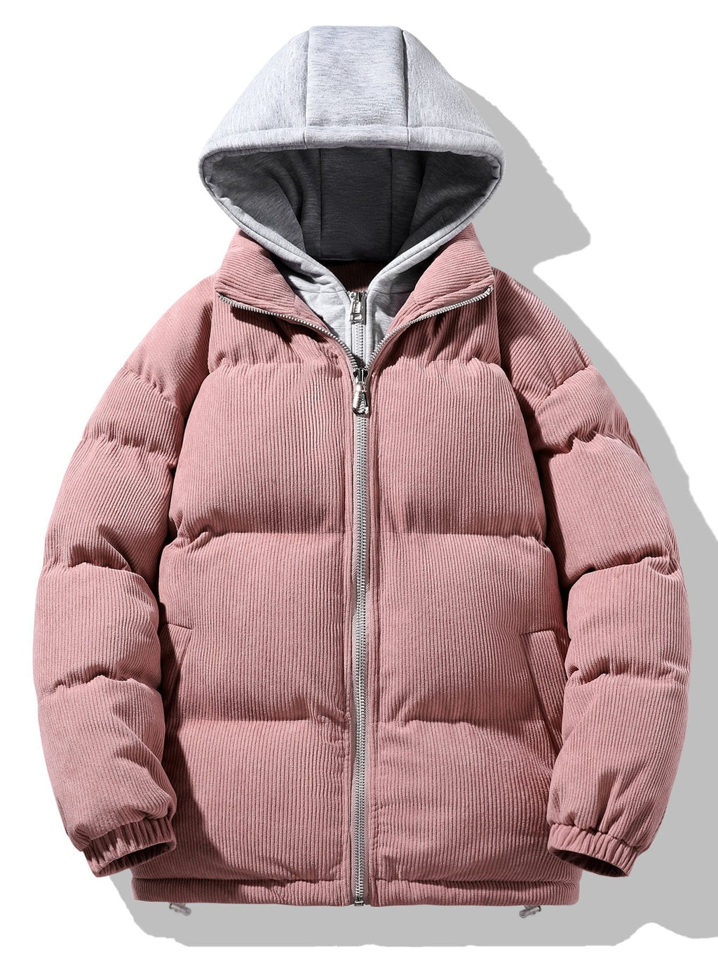 Men's Corduroy Hooded Puffer Jacket – Warm Padded Winter Outerwear