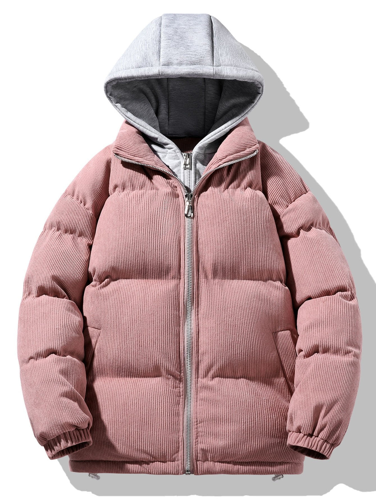 Men's Corduroy Hooded Puffer Jacket – Warm Padded Winter Outerwear