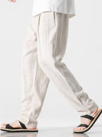 Men's Linen-Cotton Relaxed Trousers with Drawstring