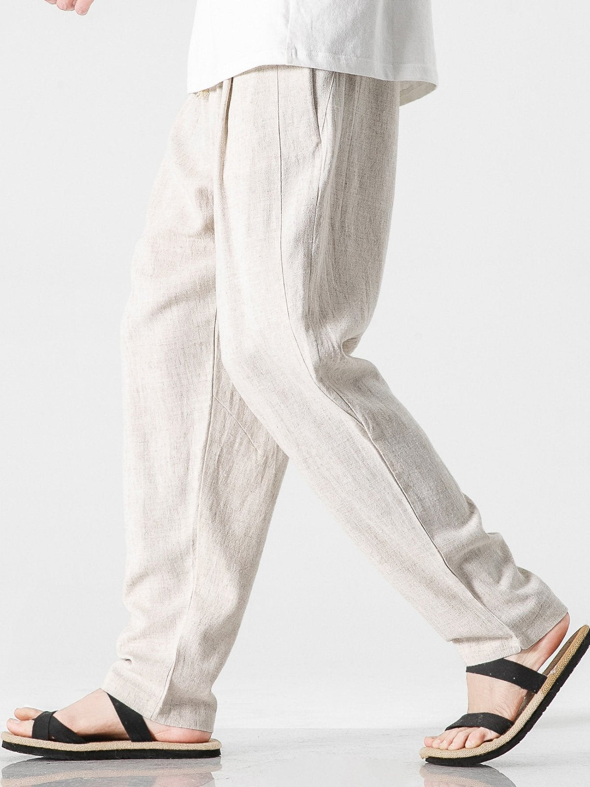 Men's Linen-Cotton Relaxed Trousers with Drawstring