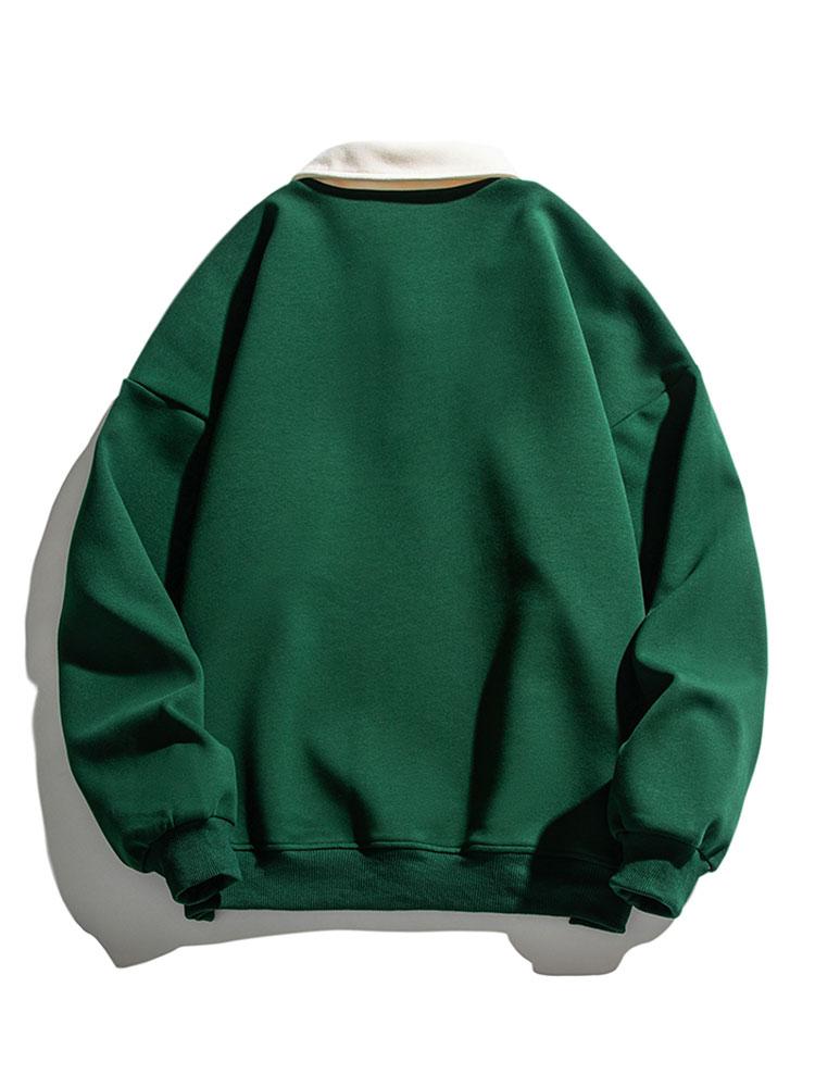 Men's Contrast Polo Collar Sweatshirt – Relaxed Fit Cotton Blend Long